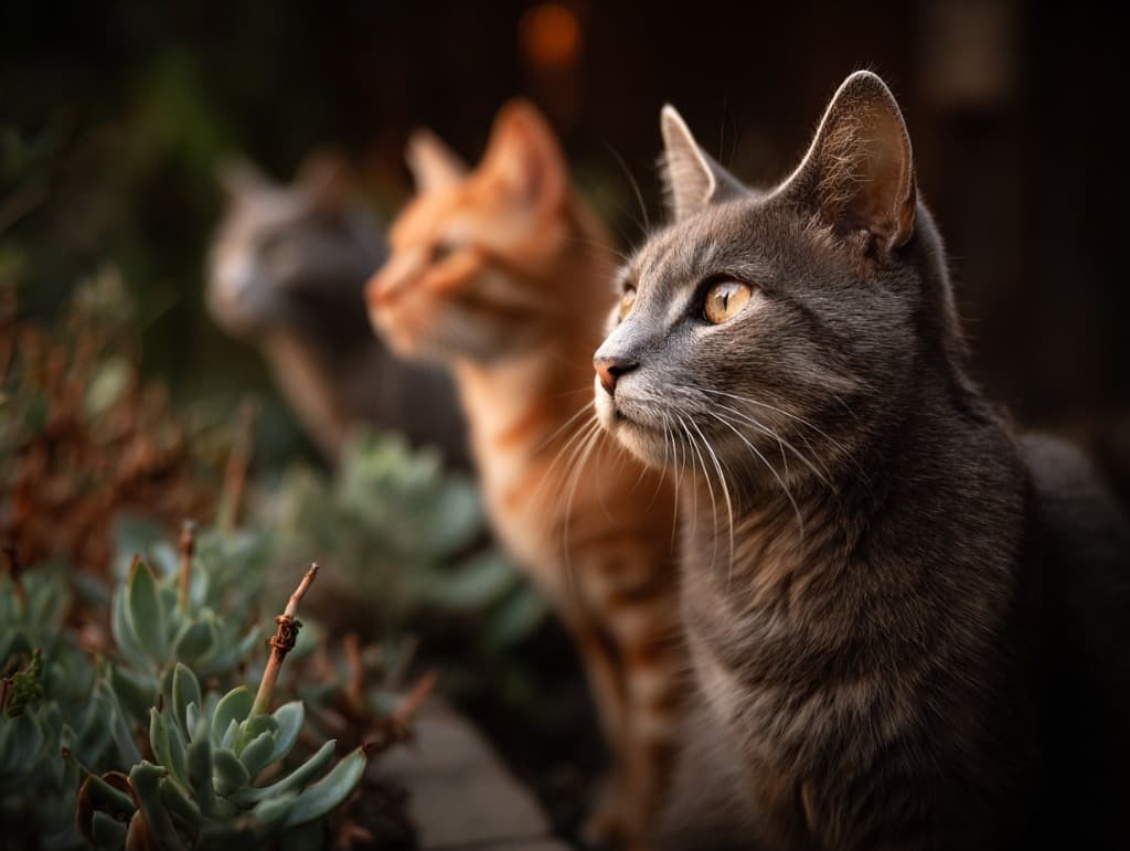 Rescue cats at Gardens of St Gertrude sanctuary, Cyprus